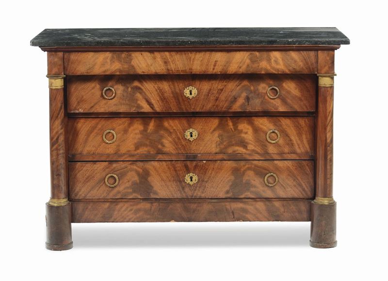 Comò Impero lastronato in radica, XIX-XX secolo  - Asta Arredi dalle dimore degli eredi Ercole Marelli e altre provenienze - Cambi Casa d'Aste