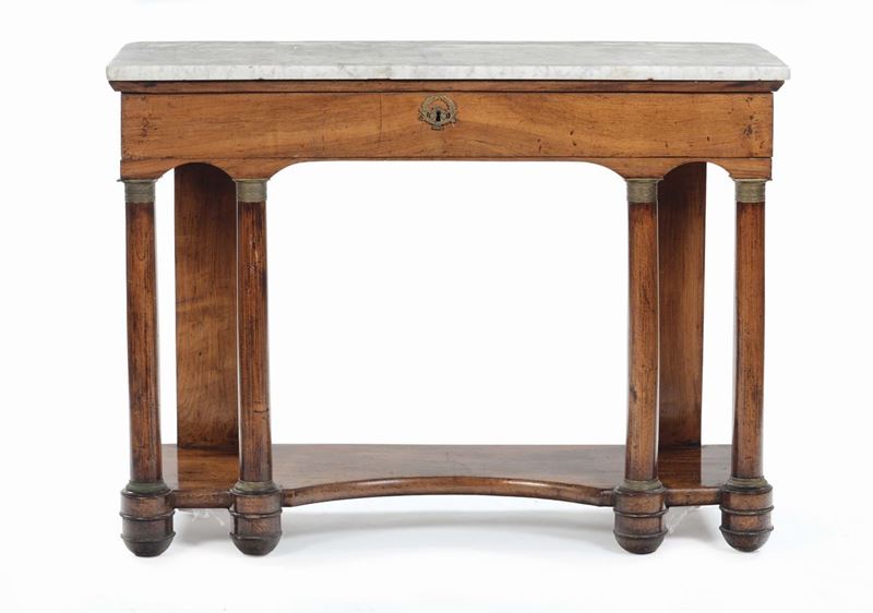 Console Impero in noce, XIX secolo  - Auction Furnishings from the mansions of the Ercole Marelli heirs and other property - Cambi Casa d'Aste