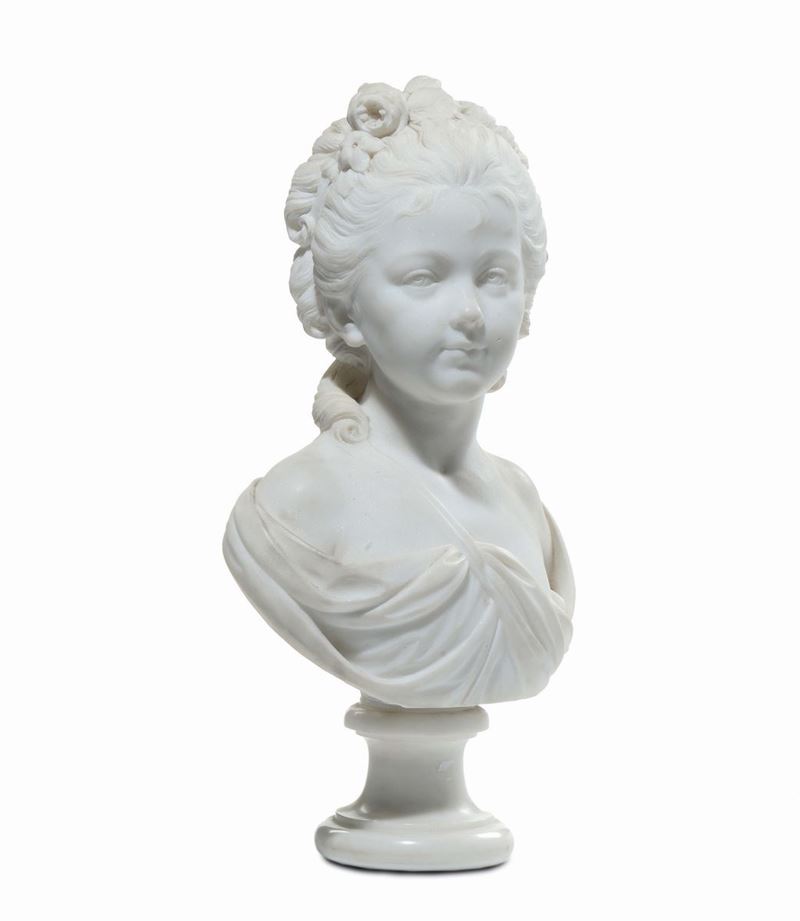 Busto femminile in marmo bianco, XIX secolo  - Asta Arredi dalle dimore degli eredi Ercole Marelli e altre provenienze - Cambi Casa d'Aste