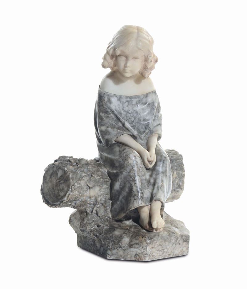 Scultore del XIX-XX secolo Bambina seduta  - Auction Furnishings from the mansions of the Ercole Marelli heirs and other property - Cambi Casa d'Aste