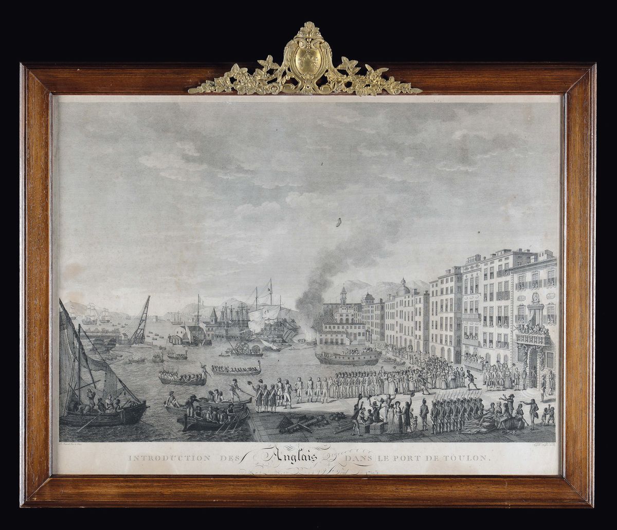 Coppia di Stampe Raffiguranti il L'entrata degli Inglesi nel Porto di Tolone e L'evacuazione del ...