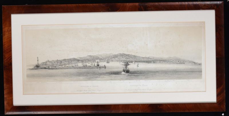 Stampa raffigurante panorma di Genova  - Asta Arredi dalle dimore degli eredi Ercole Marelli e altre provenienze - Cambi Casa d'Aste