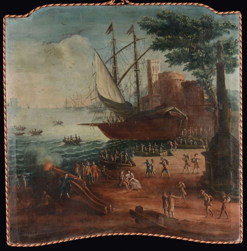 Anonimo del XVIII-XIX secolo Paesaggio con barche  - Asta Arredi dalle dimore degli eredi Ercole Marelli e altre provenienze - Cambi Casa d'Aste