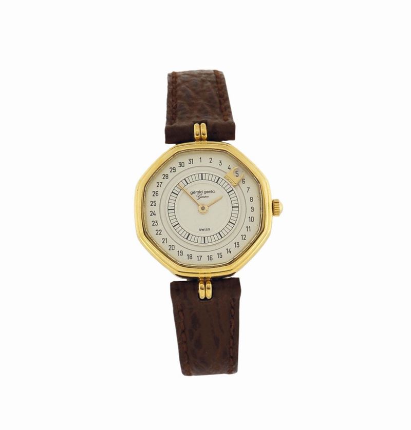Gerald genta, Ref.G2734.7, 18K yellow gold quartz wristwatch with an 18K yellow gold original buckle. Made in the 1990's. Accompanied by its original box.  - Auction Watches and Pocket Watches - Cambi Casa d'Aste