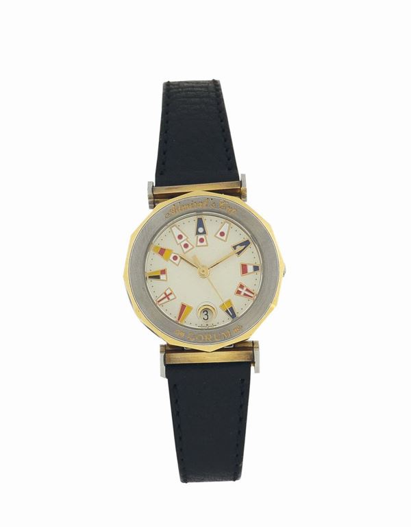 Corum,Admiral Cup lady's quartz wristwatch with date. Made in the 1990's. Accompanied by its original box and  a Corum stainless steel and gold deployant clasp.