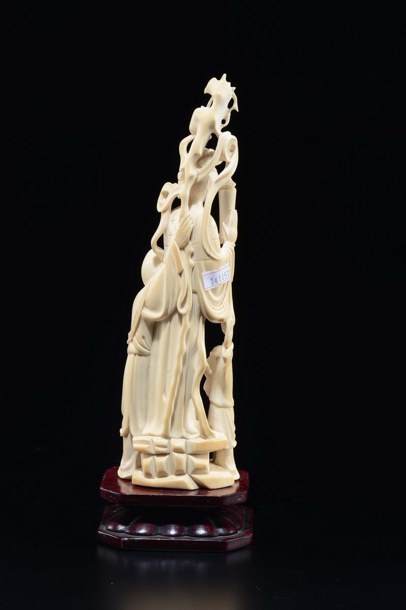Scultura in Avorio Raffigurante Guanyin, Shoulao e Fanciullo, Cina, Inizio XX Secolo