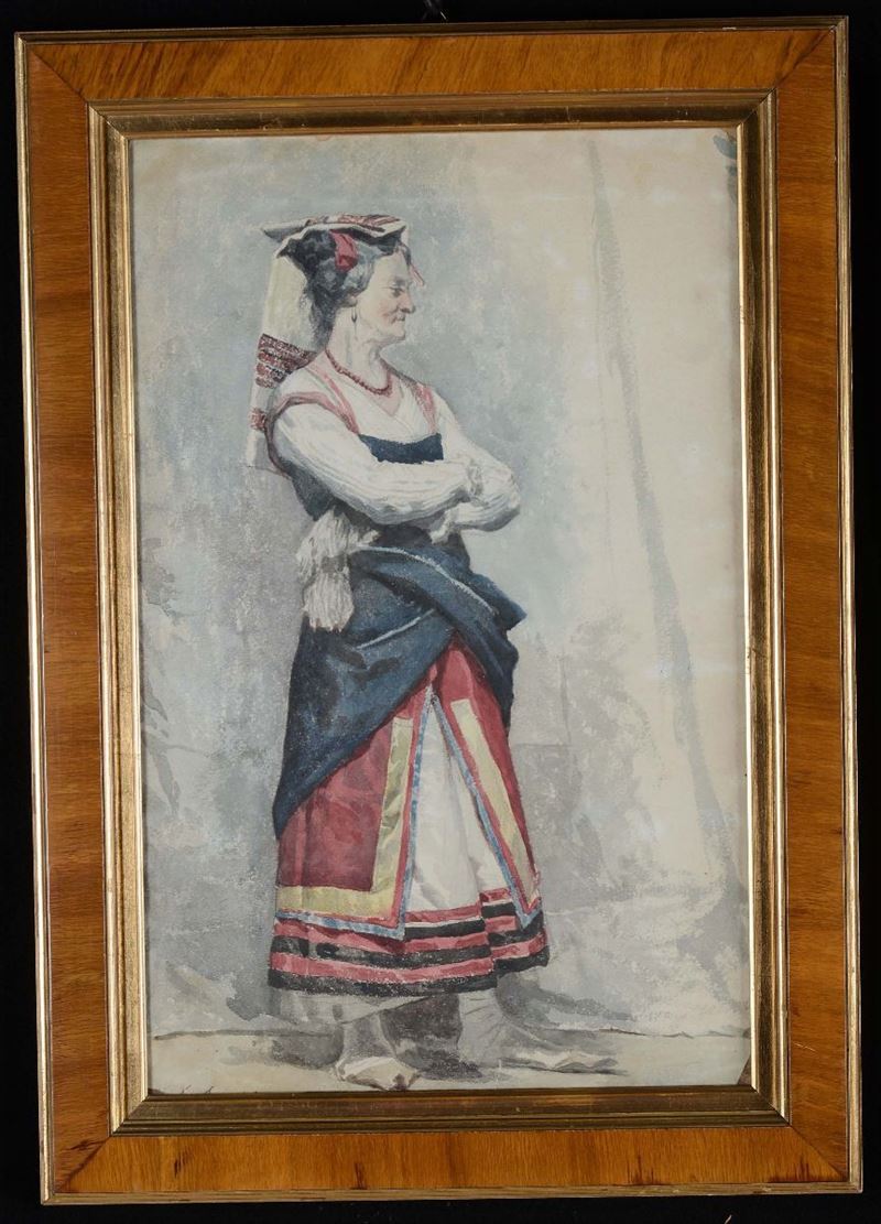 Daniele Bucciarelli (1839-1911) Ritratto di donna in costume ciociaro  - Auction Furnishings from the mansions of the Ercole Marelli heirs and other property - Cambi Casa d'Aste