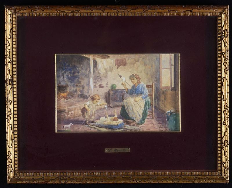 Leonardo Morello (XX secolo) Contadina con bambina  - Auction Furnishings from the mansions of the Ercole Marelli heirs and other property - Cambi Casa d'Aste