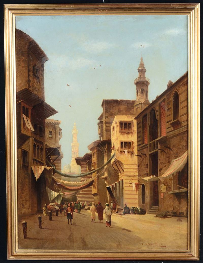 Karl Kaufmann (1843-1902) Veduta del minareto, 1885  - Asta Dipinti del XIX e XX secolo - Cambi Casa d'Aste