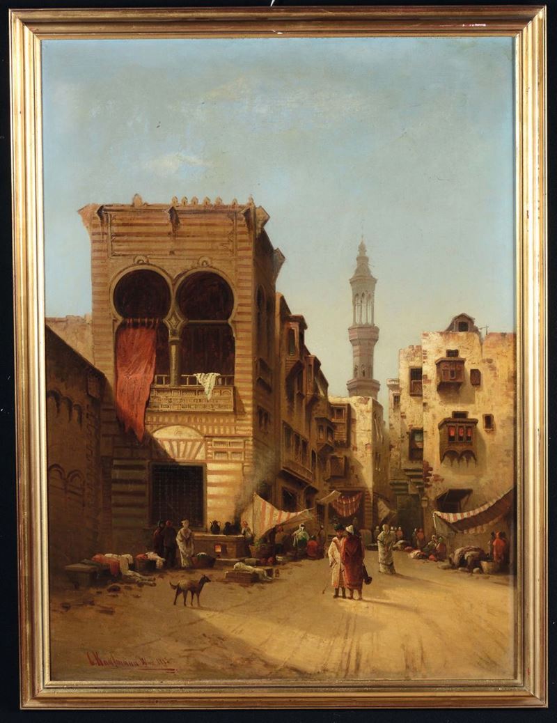 Karl Kaufmann (1843-1902) Veduta di un vicolo del Cairo, 1885  - Asta Dipinti del XIX e XX secolo - Cambi Casa d'Aste