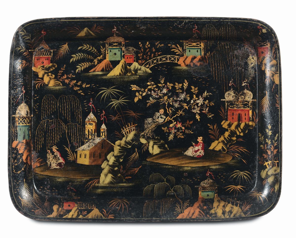 Lotto di Cinque Vassoi in Metallo Laccato, XVIII-XIX Secolo