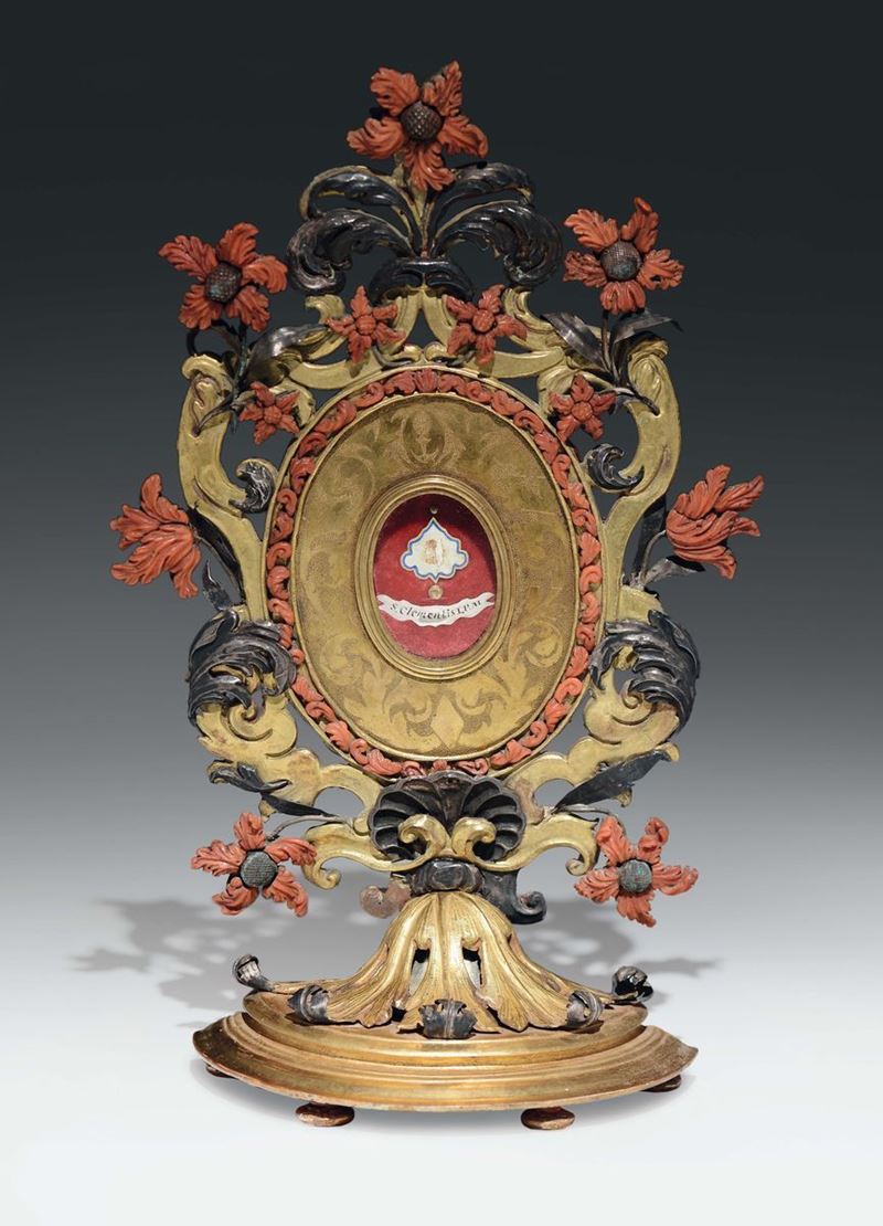 Reliquiario in corallo, argento e ottone dorato  - Auction Fine Art Selection - Cambi Casa d'Aste