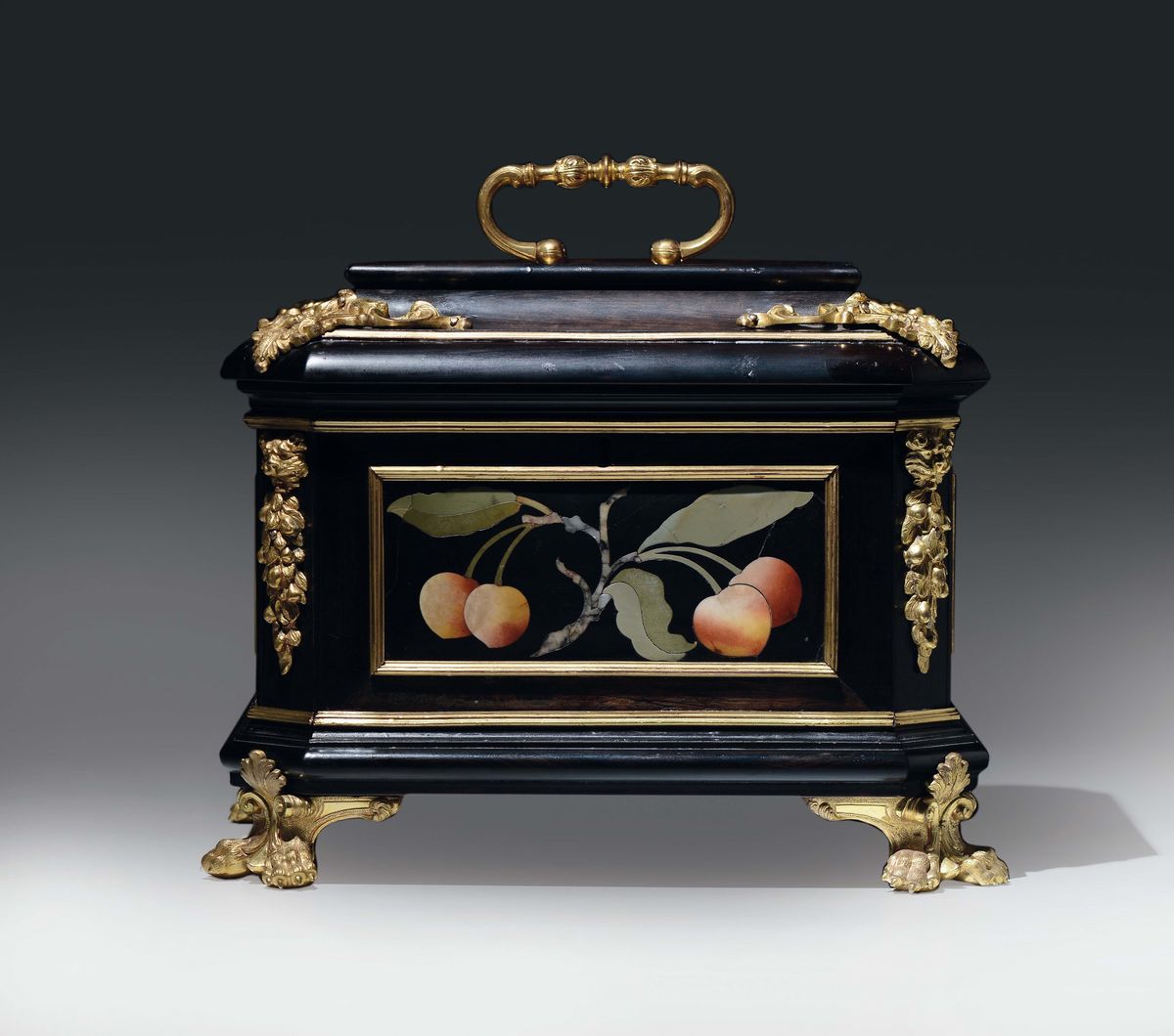 Cassetta in Ebano, Palissandro, Pietre Dure e Bronzo Dorato. Firenze, Galleria dei Lavori Granduc...