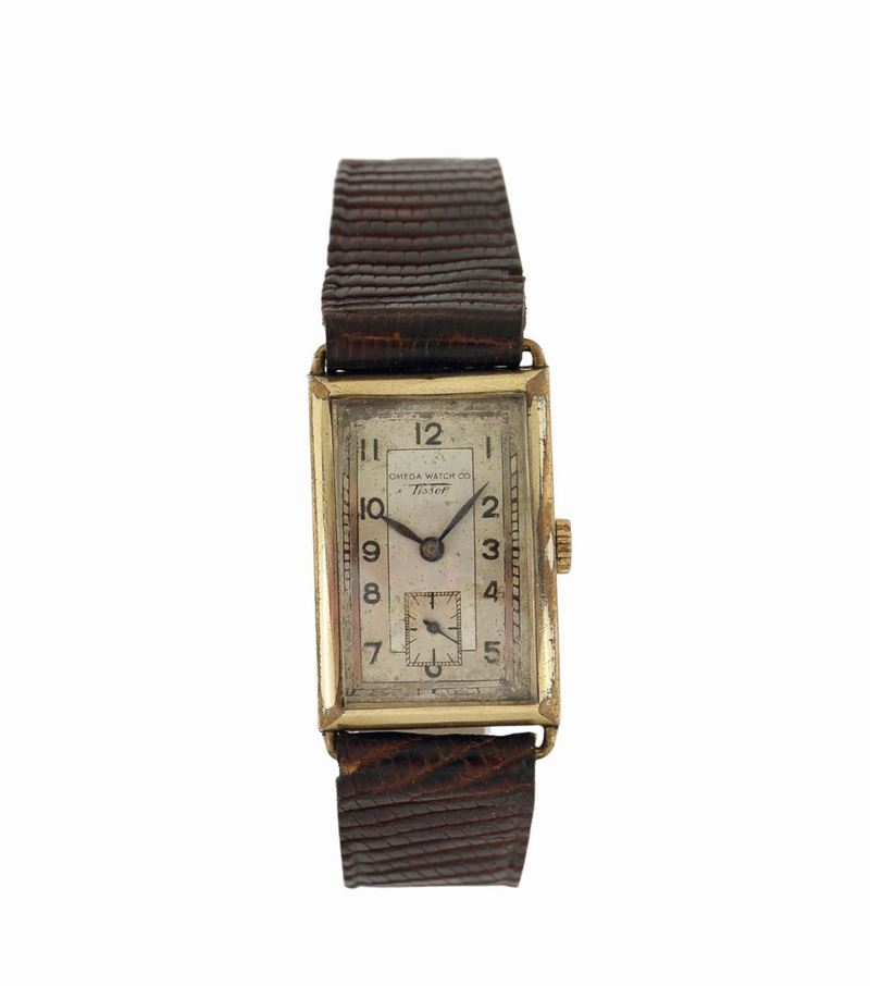 TISSOT, Omega Watch, cassa No. 567676,movimento No. 568589, orologio da polso, placcato oro di forma rettangolare. Realizzato nel 1940.  - Asta Orologi da Polso e da Tasca - Cambi Casa d'Aste