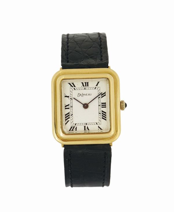DE LANEAU, cassa No. 1634, orologio da polso, in oro giallo 18K, con fibbia deployante in oro giallo. Realizzato nel 1970.