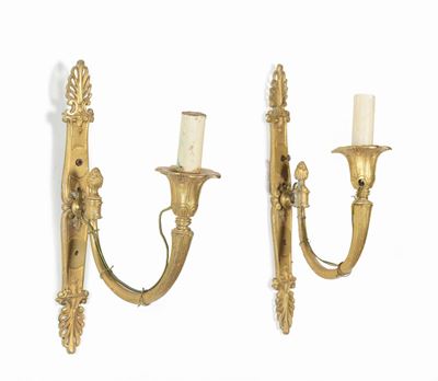 Coppia di Appliques in Bronzo Dorato a una Luce, XIX Secolo