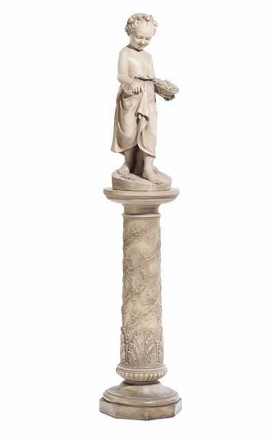 Scultura in Terracotta di Bimba su Colonna, XIX-XX Secolo
