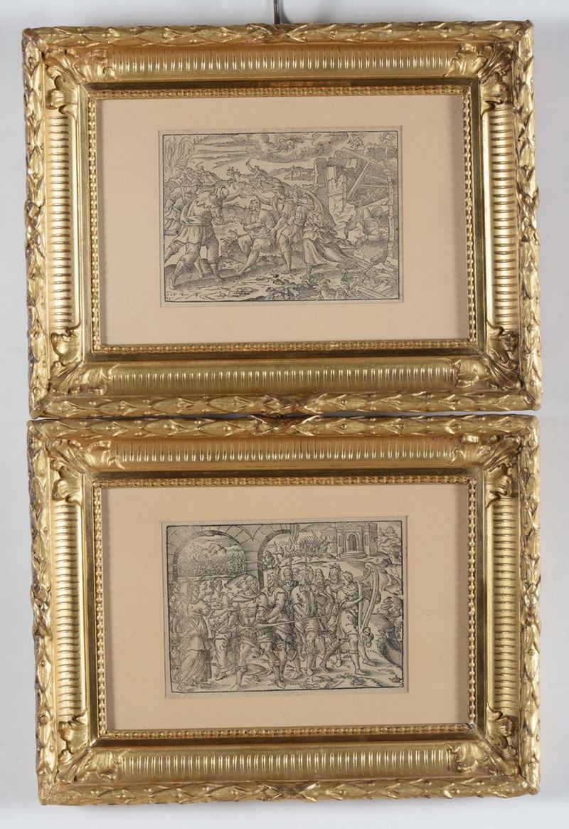 Coppia di incisioni con scene storiche, XVIII secolo  - Auction Furnishings from the mansions of the Ercole Marelli heirs and other property - Cambi Casa d'Aste