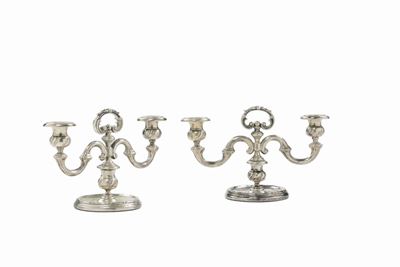 Coppia di Candelabri in Argento a Due Luci, XX Secolo