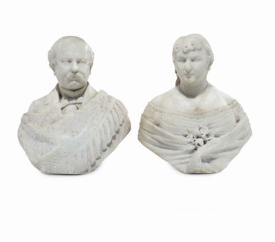 Coppia di Busti in Marmo Bianco, Fine XIX Secolo