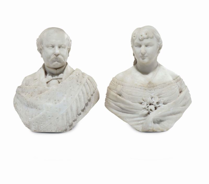 Coppia di busti in marmo bianco, fine XIX secolo  - Asta Arredi dalle dimore degli eredi Ercole Marelli e altre provenienze - Cambi Casa d'Aste