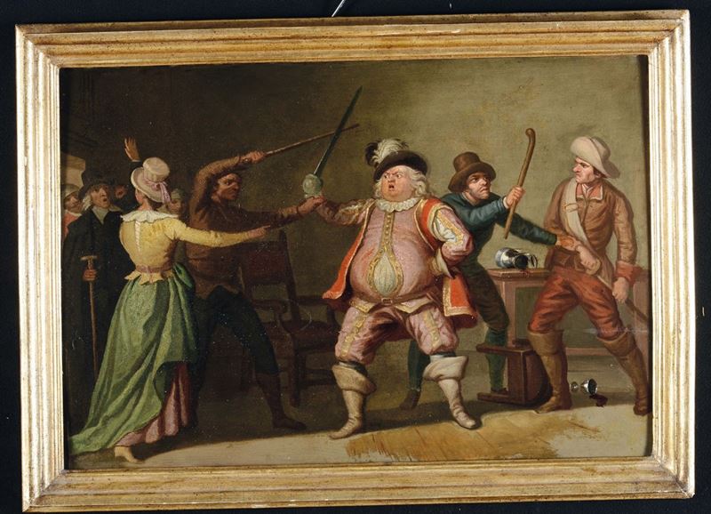 Anonimo della fine del XIX secolo Scena di rissa in interno  - Asta Arredi dalle dimore degli eredi Ercole Marelli e altre provenienze - Cambi Casa d'Aste