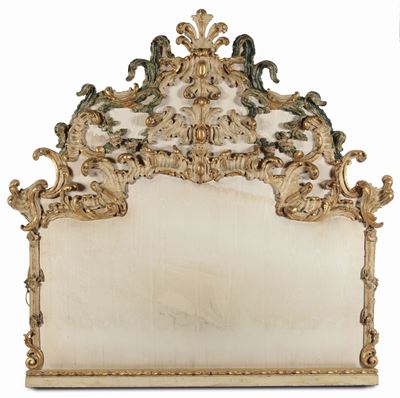 Testiera di Letto Luigi XV in Legno Intagliato, Laccato e Dorato, XVIII-XIX Secolo