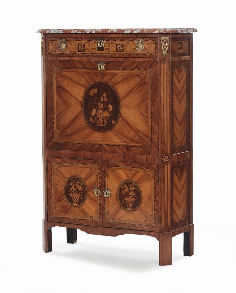 Secretaire in legno lastronato ed intarsiato, Francia inizi XIX secolo  - Auction Furnishings from the mansions of the Ercole Marelli heirs and other property - Cambi Casa d'Aste