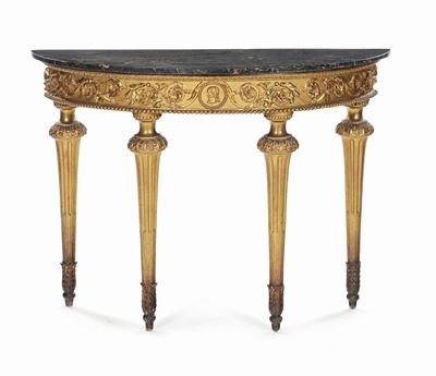 Console Luigi XVI Demilume in Legno Intagliato e Dorato, XVIII Secolo