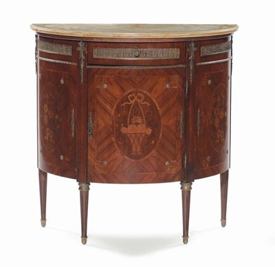 Credenza Demilune Lastronata ed Intarsiata, XIX Secolo