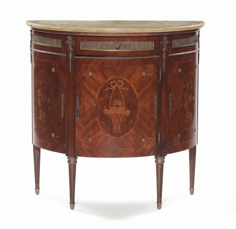 Credenza demilune lastronata ed intarsiata, XIX secolo  - Auction Furnishings from the mansions of the Ercole Marelli heirs and other property - Cambi Casa d'Aste