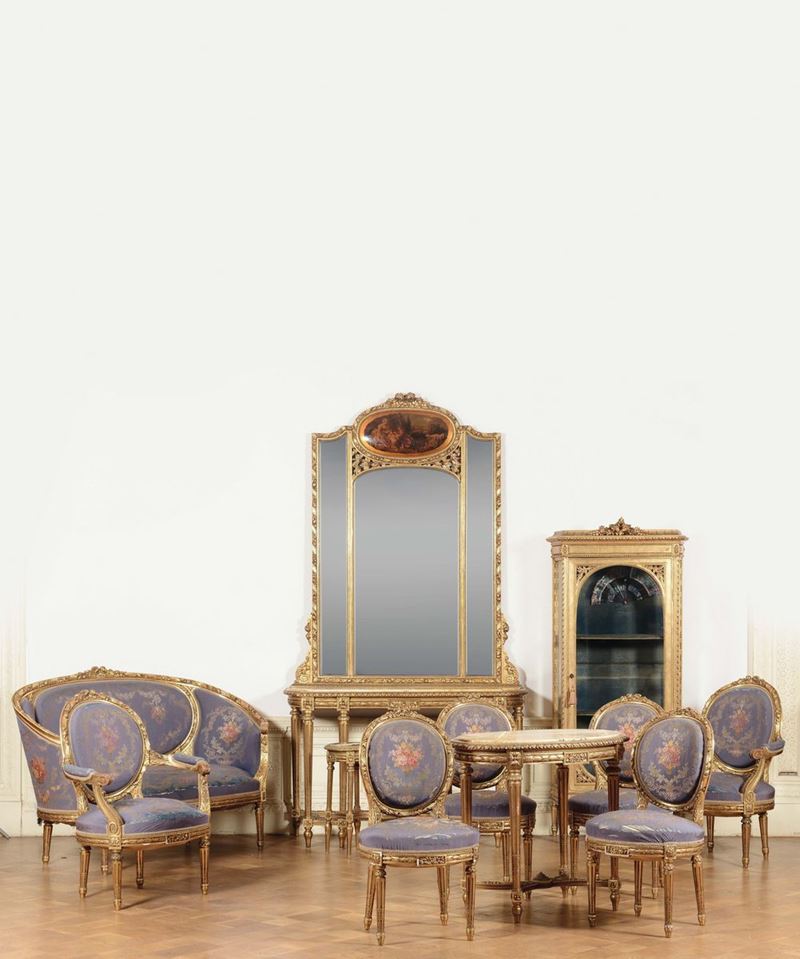 Salotto in legno dorato, XIX secolo  - Auction Furnishings from the mansions of the Ercole Marelli heirs and other property - Cambi Casa d'Aste