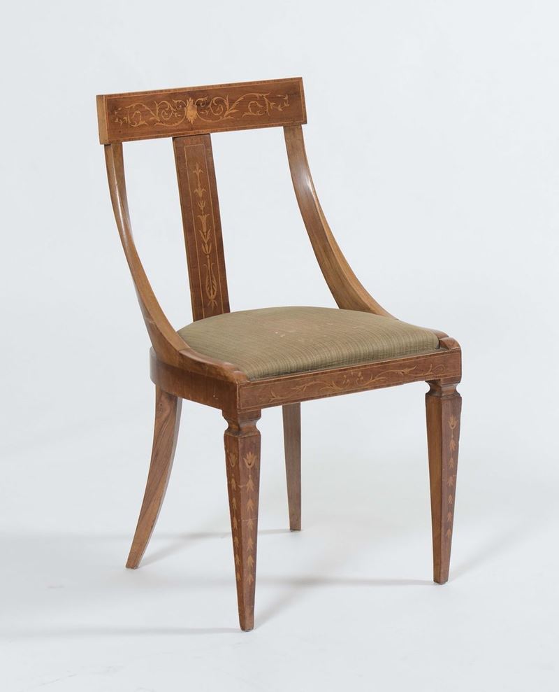 Poltroncina Carlo X intarsiata a motivo vegetale  - Asta Arredi dalle dimore degli eredi Ercole Marelli e altre provenienze - Cambi Casa d'Aste