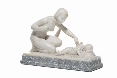 Gruppo in Marmo Bianco Raffigurante Amore e Psiche, XIX Secolo