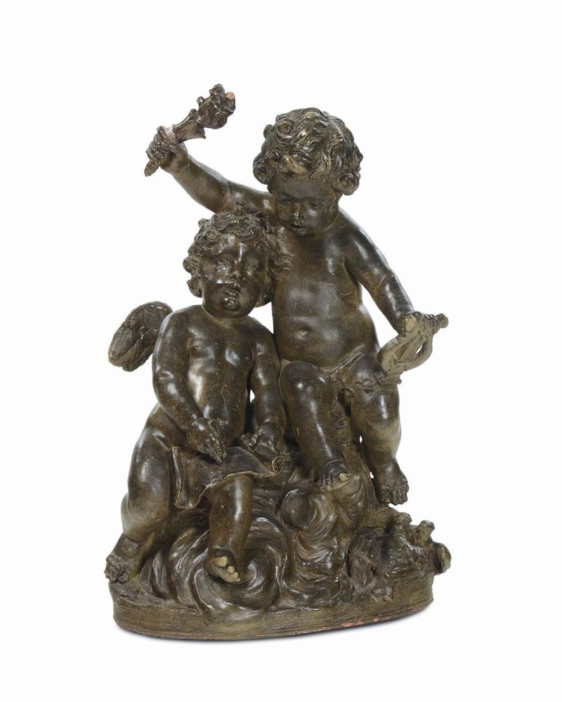 Gruppo in terracotta raffigurante putti, XIX secolo  - Asta Arredi dalle dimore degli eredi Ercole Marelli e altre provenienze - Cambi Casa d'Aste