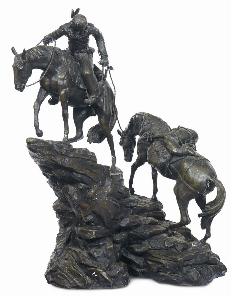 Jim Davidson (XX-XXI secolo) Indiano con cavalli  - Auction Furnishings from the mansions of the Ercole Marelli heirs and other property - Cambi Casa d'Aste