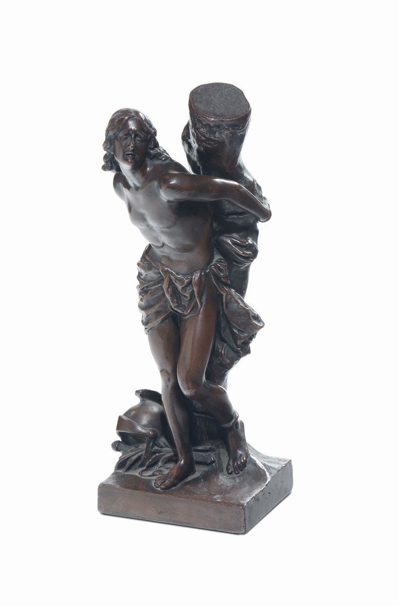 Scultura in bronzo raffigurante San Sebastiano, XIX-XX secolo  - Asta Arredi dalle dimore degli eredi Ercole Marelli e altre provenienze - Cambi Casa d'Aste