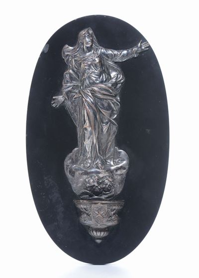 Acquasantiera in Metallo Argentato e Sbalzato, XIX Secolo