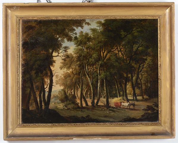Anonimo del XIX secolo Paesaggio con alberi  Scena di naufragio