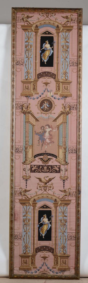 Pannello dipinto a tempera, XIX secolo  - Asta Arredi dalle dimore degli eredi Ercole Marelli e altre provenienze - Cambi Casa d'Aste