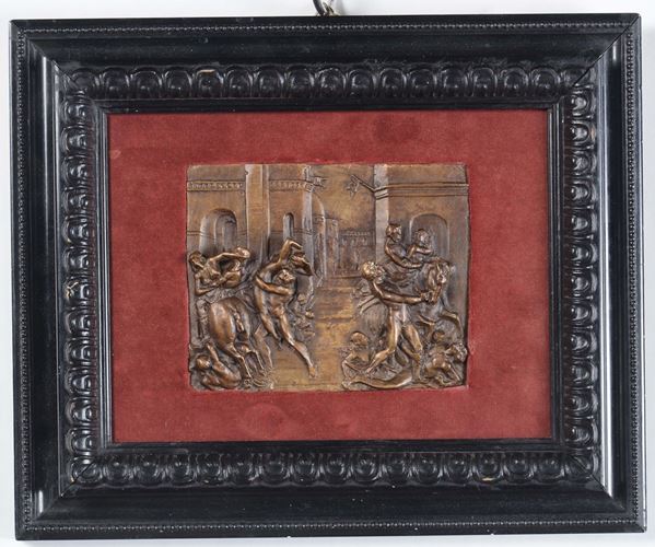 Piccola formella in bronzo raffigurante il ratto delle sabine