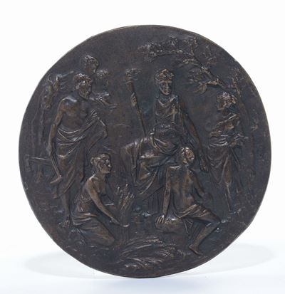 Piccola Placca Rotonda in Bronzo a Rilievo