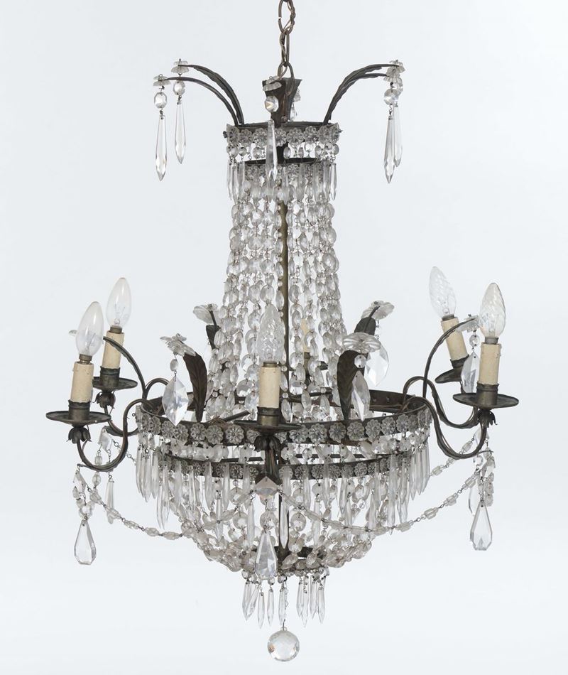 Lampadario a mongolfiera a sei luci, inizio XX secolo  - Auction Furnishings from the mansions of the Ercole Marelli heirs and other property - Cambi Casa d'Aste