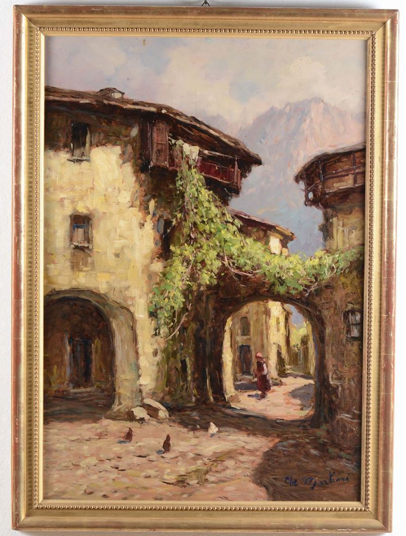 De Martini Scorcio campestre con galline  - Asta Arredi dalle dimore degli eredi Ercole Marelli e altre provenienze - Cambi Casa d'Aste