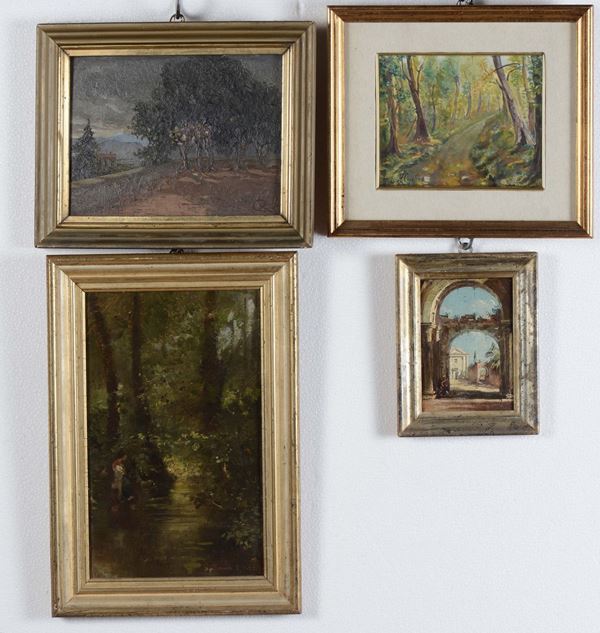 Lotto di quattro dipinti diversi, XIX-XX secolo