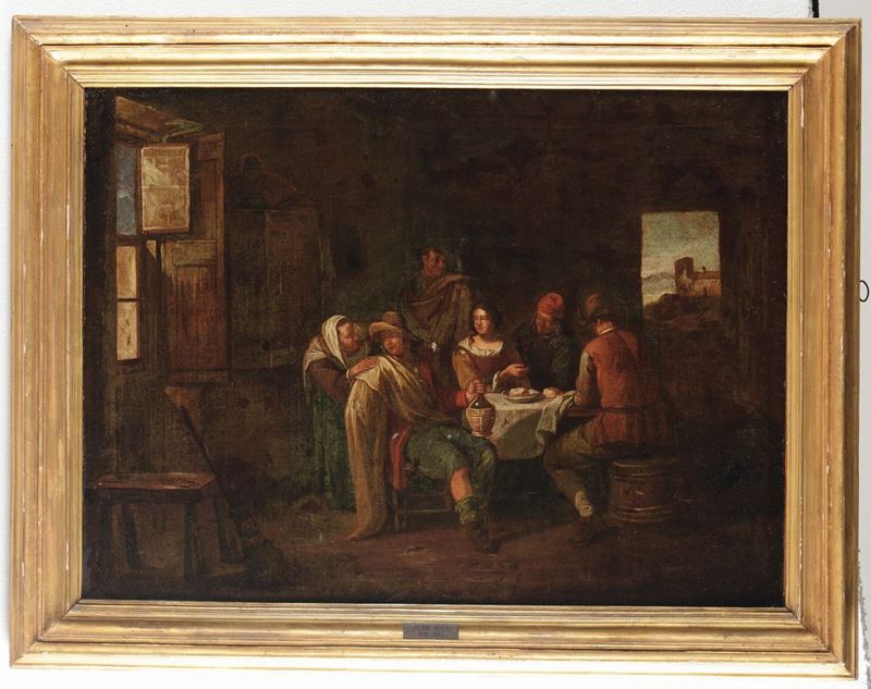 Jan Miel (Beveren-Waas 1599 - Torino 1663), attribuito a Scena di osteria  - Asta Dipinti Antichi - Cambi Casa d'Aste