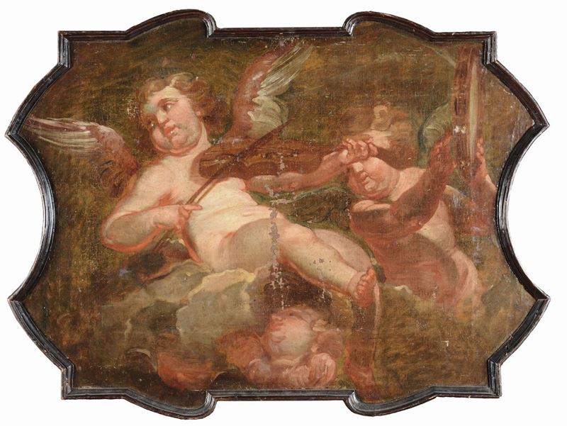 Scuola del XVIII secolo Putti suonatori  - Auction Furnishings from the mansions of the Ercole Marelli heirs and other property - Cambi Casa d'Aste