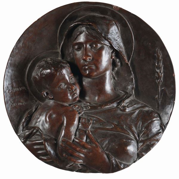 Altorilievo circolare in terracotta raffigurante Madonna con Bambino, Kansen, Roma