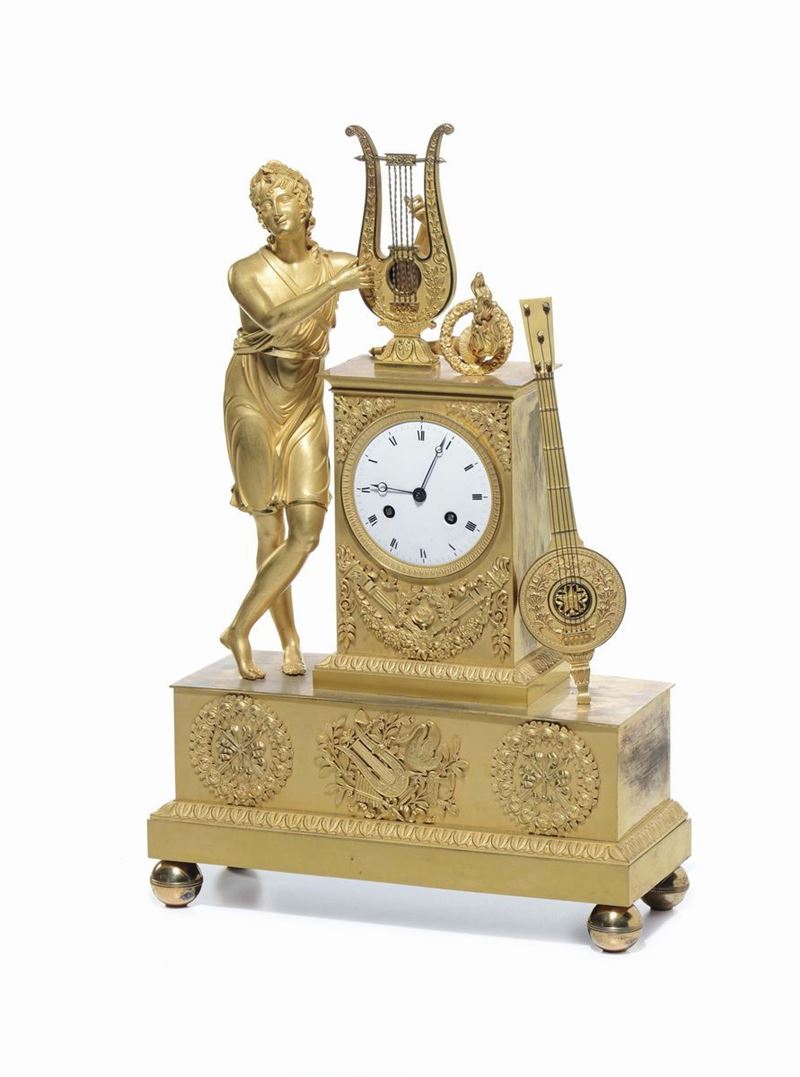 Pendola da tavolo in bronzo dorato, Francia XIX secolo  - Asta Arredi dalle dimore degli eredi Ercole Marelli e altre provenienze - Cambi Casa d'Aste