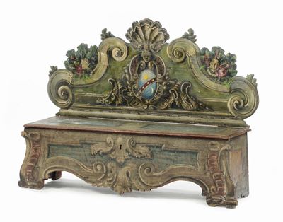 Cassapanca con Schienale in Legno Laccato, XVIII-XIX Secolo